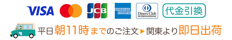 お支払いはカード、代引。朝11時までのご注文で即日出荷です。